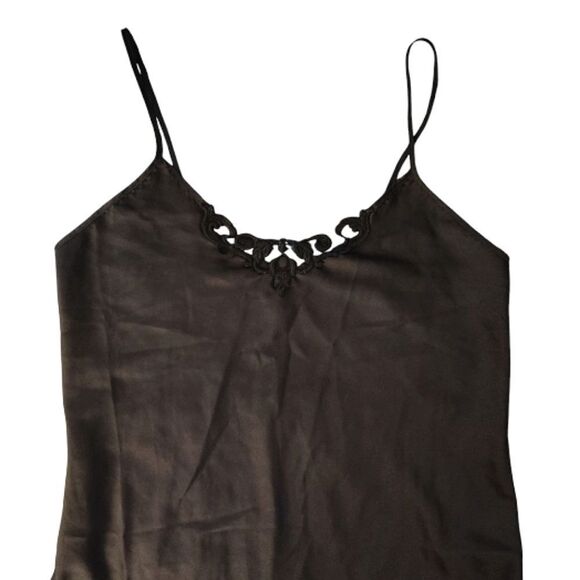 VTG 80s Black Satin Floral Crochet Mini Intimates Slip Dress Size Large - Picture 4 of 12